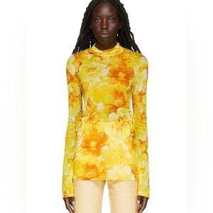 Kwaidan Editions Floral Mesh Roll Neck Top Yellow Size 40 (US 8)